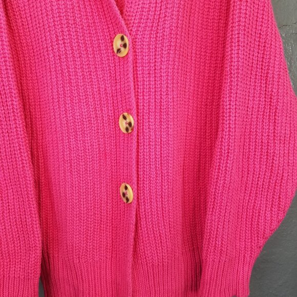 Free People Swim Too Deep Cardigan Sweater S Oversized Chunky Knit Fuchsia Flame - Picture 3 of 16